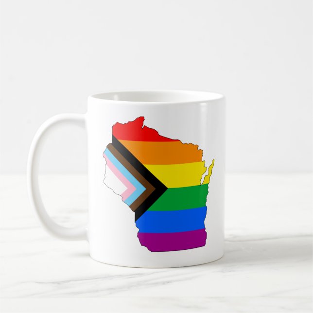 Wisconsin State Pride LGBTQ Progress Pride Coffee Mug (Left)