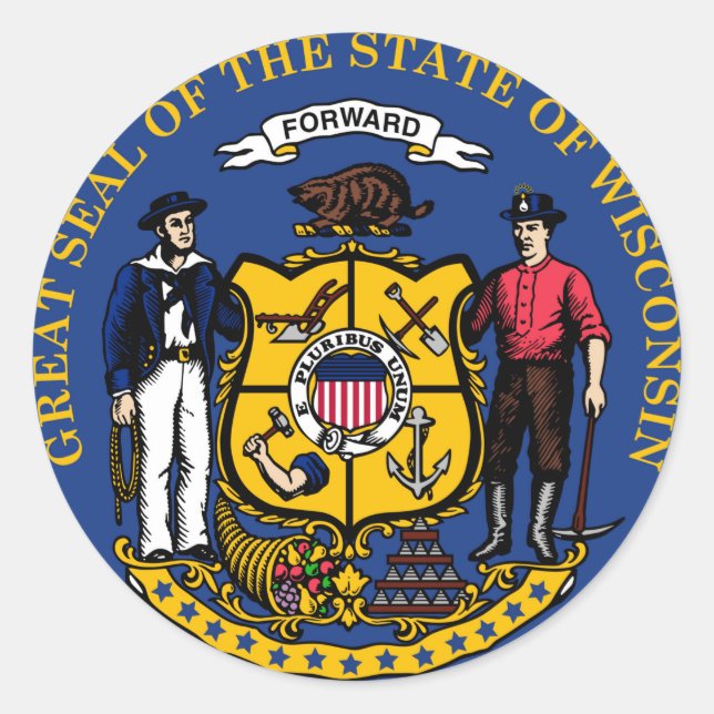 Wisconsin state seal.jpg classic round sticker (Front)