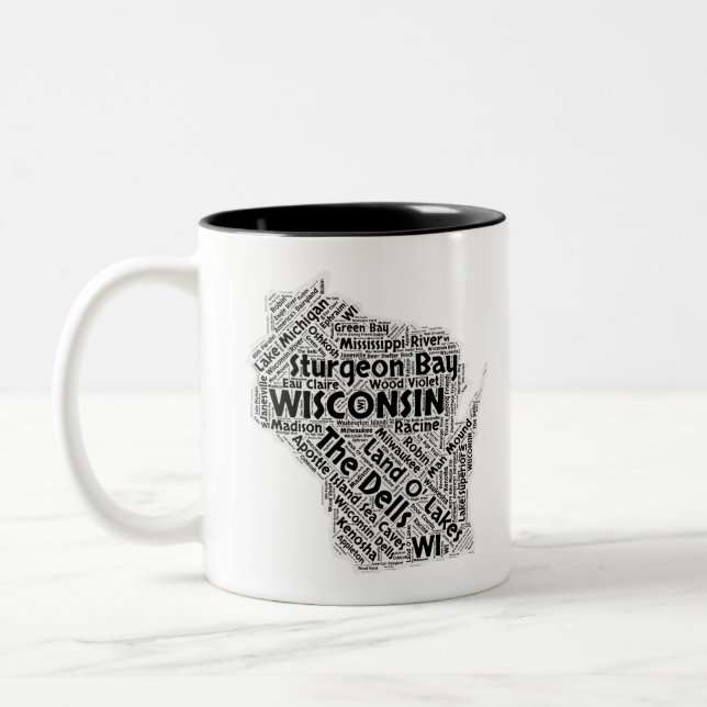 Wisconsin State Word Cloud Two-Tone Coffee Mug (Left)