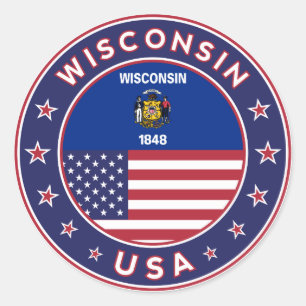 Wisconsin sticker,phone case, tote bag classic round sticker
