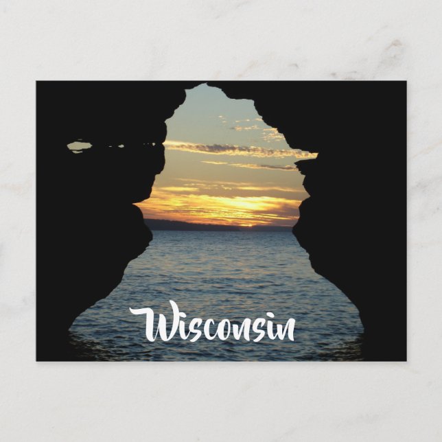 Wisconsin Sunset Cave Apostle Islands Postcard (Front)