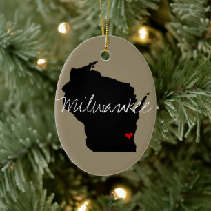 Wisconsin Town Ceramic Tree Decoration