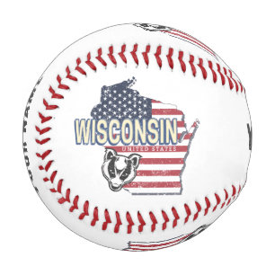 Wisconsin United States State Map Vintage USA Baseball