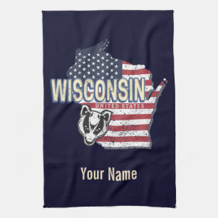 Wisconsin United States State Map Vintage USA Tea Towel