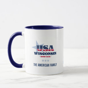 Wisconsin USA 1848 Blue Star Personalised Mug