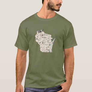 Wisconsin Vintage Picture Map Antique Chart Retro T-Shirt