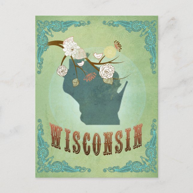 Wisconsin Vintage State Map – Green Postcard (Front)