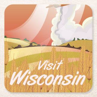 Wisconsin vintage travel poster square paper coaster
