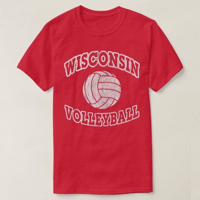 Wisconsin Volleyball Classic Style VIntage Distres T-Shirt (Design Front)