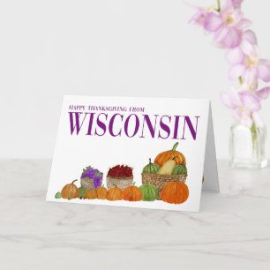 Wisconsin Watercolor Pumpkins Thanksgiving Card