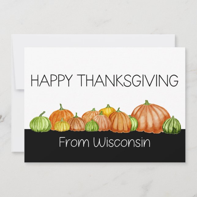 Wisconsin Watercolor pumpkins Thanksgiving Card (Front)