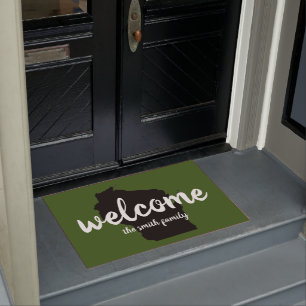 Wisconsin Welcome in Forest Green and Black Doormat