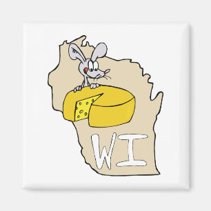 Wisconsin WI Map & Cheese Mouse Cartoon Art Magnet
