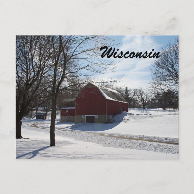 Wisconsin Winter Barn Postcard (Front)