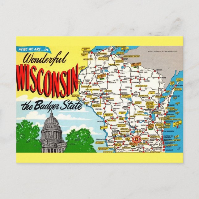 Wisconsit State Map  Postcard (Front)