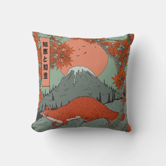 Wisdom and intelligence vintage Japanese fox art . Cushion