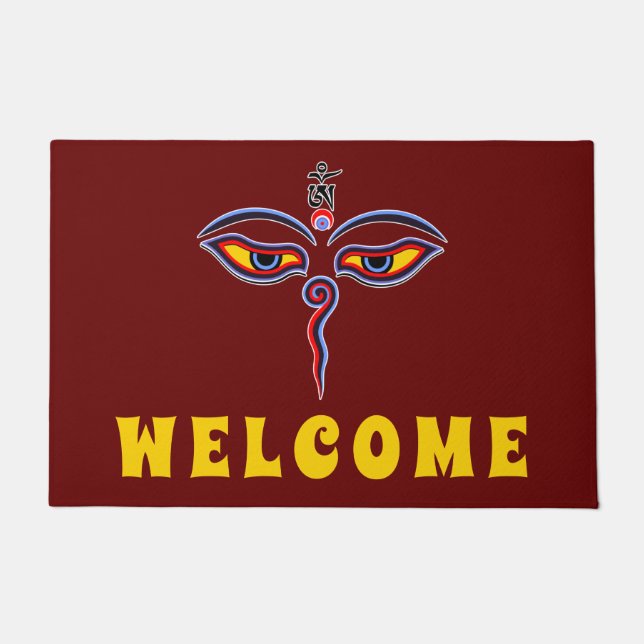 Wisdom Eyes Of Buddha - Bodhnath temple eyes Doormat (Front)