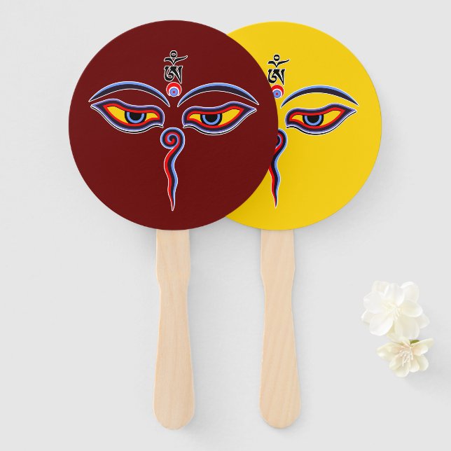 Wisdom Eyes Of Buddha - Bodhnath temple eyes Hand Fan (Front and Back)