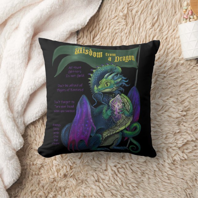 Wisdom From a Dragon Throw Pillow (Blanket)