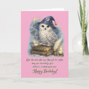 Wisdom & Knowledge Snow Owl Happy Birthday Card