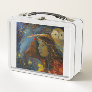 Wisdom Strength Maureen Girard Owl Bear Indigenous Metal Lunch Box