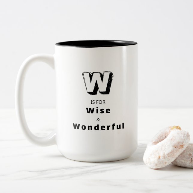 Wise and Wonderful W - Personalised Luxury Two-Tone Coffee Mug (With Donut)
