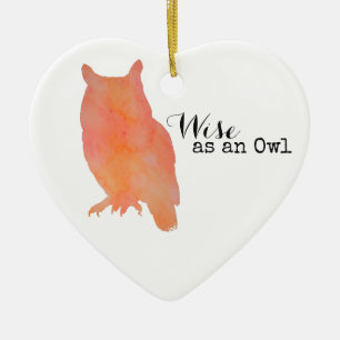Wise as an Owl Typographical Watercolor Ceramic Tree Decoration