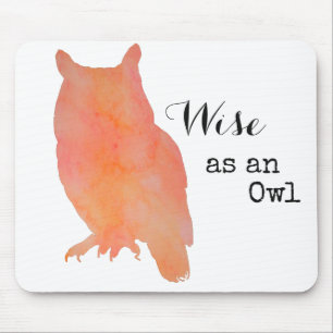Wise as an Owl Typographical Watercolor Mouse Mat