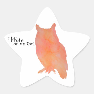 Wise as an Owl Typographical Watercolor Star Sticker
