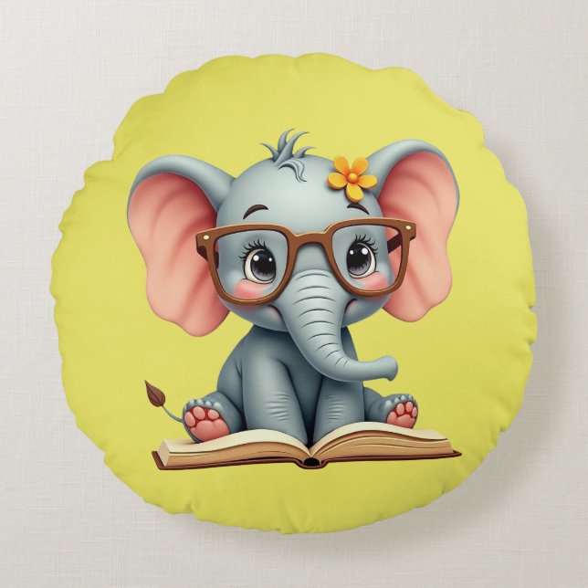 Wise Baby Elephant Round Cushion (Front)