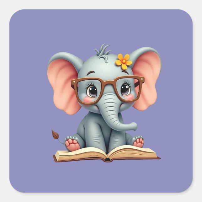 Wise Baby Elephant Square Sticker (Front)
