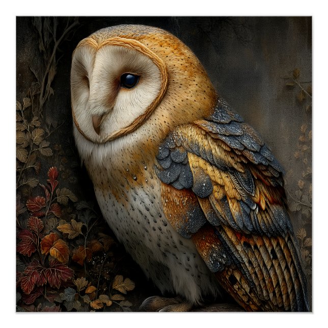 Wise Barn Owl Perched on Ancient Branch Poster (Front)