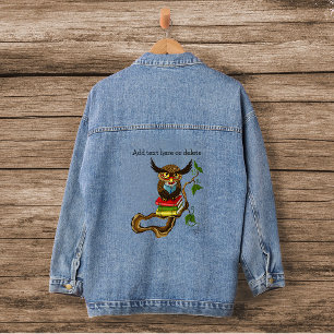 Wise Blue Cute Brown Reading Owl Books Denim Jacket