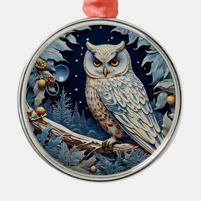 Wise Blue Owl Metal Tree Decoration (Front)
