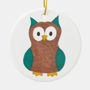 Wise Brown Blue Barn Owl Bird Animal Birdwatching Ceramic Tree Decoration