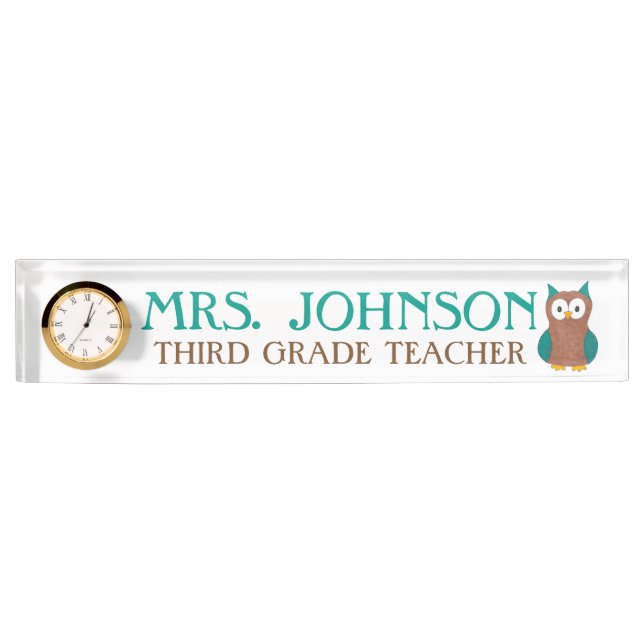 Wise Brown Owl Bird Teacher Educator Nameplate (Front)