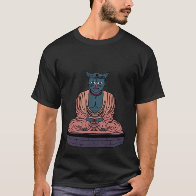 Wise Cat Buddha Ready To Give Advice To Cat  & Hat T-Shirt (Front)