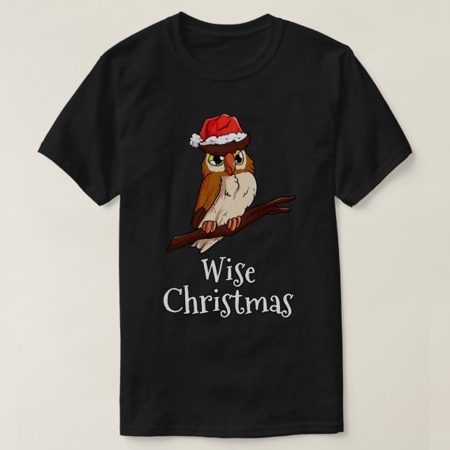 Wise Christmas Merry Christmas Santas Hat Owl T-Shirt (Design Front)