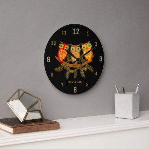 Wise & Cozy Owls Black Large Clock