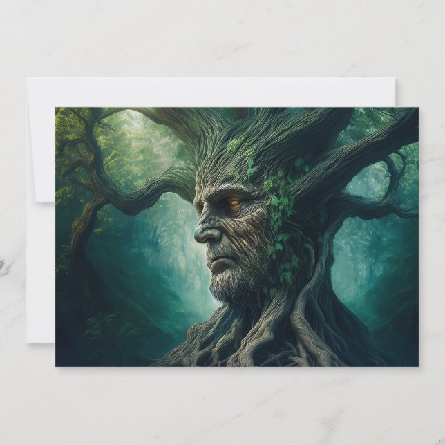 Wise Face in Ancient Tree Mystical Forest Holiday Card (Front)