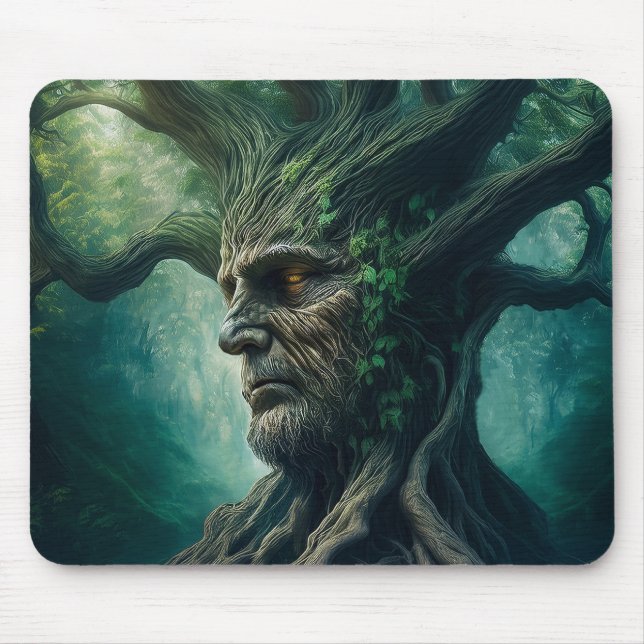 Wise Face in Ancient Tree Mystical Forest Mouse Mat (Front)