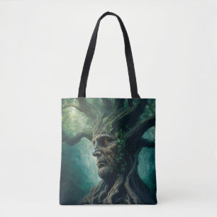 Wise Face in Ancient Tree Mystical Forest Tote Bag