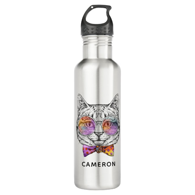 Wise Kitty Kat | Add Your Name 710 Ml Water Bottle (Front)