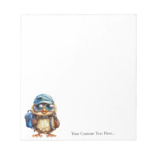 Wise Little Traveller, Kid Owl with backpack 5.5x6 Notepad