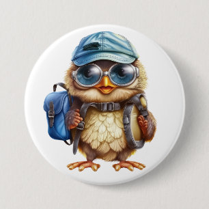 Wise Little Traveller - Kid Owl with backpack 7.5 Cm Round Badge