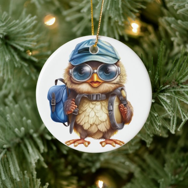 Wise Little Traveller - Kid Owl with backpack Ceramic Tree Decoration (Tree)