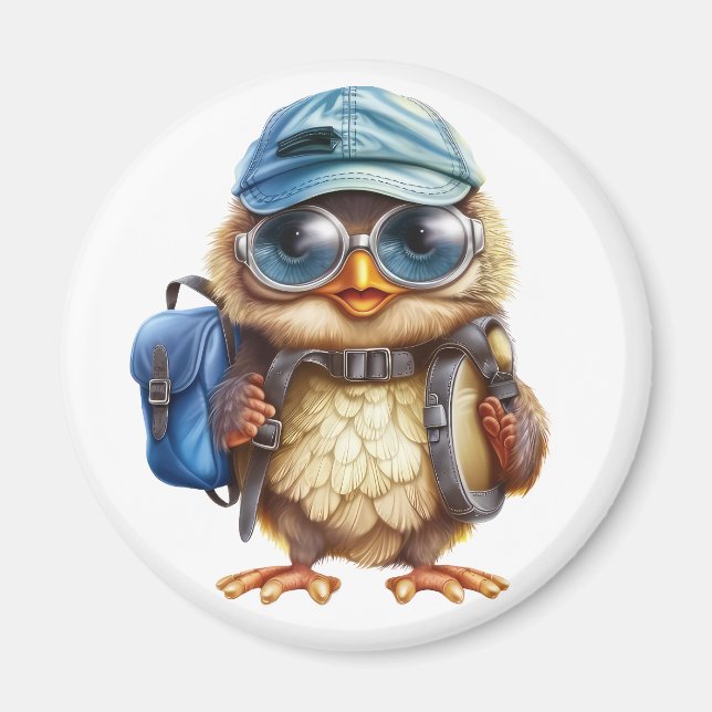 Wise Little Traveller - Kid Owl with backpack Magnet (Front)