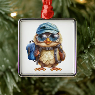 Wise Little Traveller - Kid Owl with backpack Metal Tree Decoration