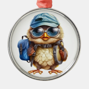 Wise Little Traveller - Kid Owl with backpack Metal Tree Decoration