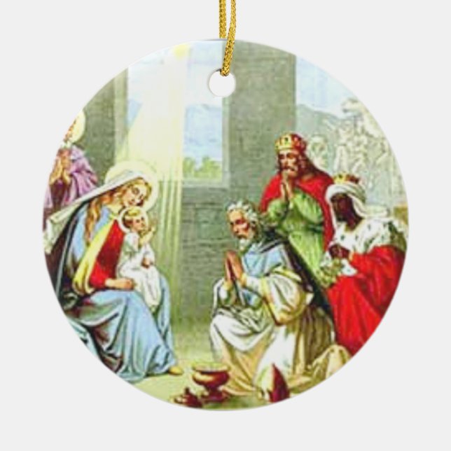 Wise Men At The Nativity Ceramic Tree Decoration (Front)